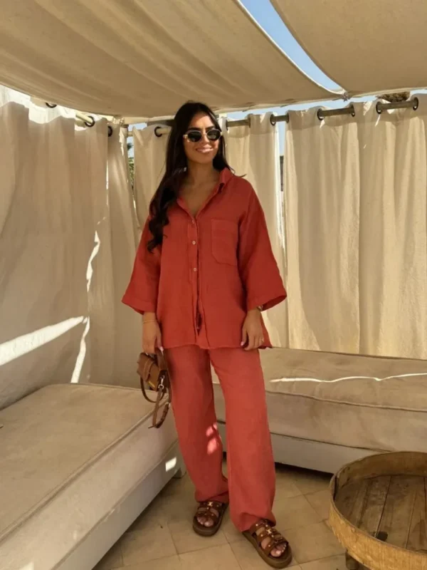 Elegant Cotton Linen Two-Piece Set for Effortless Summer Style