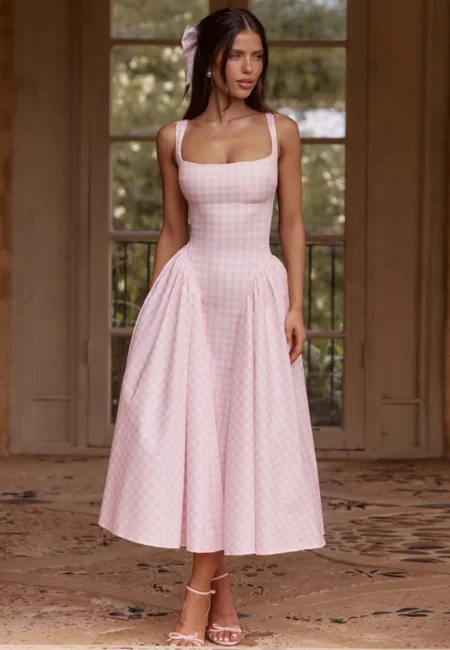 Plaid Maxi Dress for Women - Elegant A-Line Summer Gown