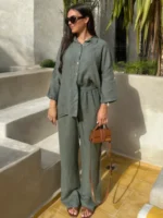 Chic Women's Cotton Linen Two-Piece Suit for Effortless Style