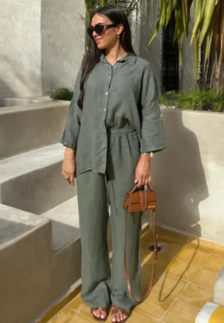 Premium Cotton Linen Wide Leg Pants Set - Sophisticated Two Piece