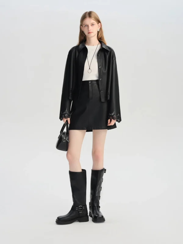 Chic Autumn Vegan Two-Piece Set: Skirt & Jacket Ensemble