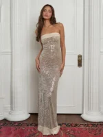 Glamorous Off-Shoulder Sequined Evening Dress for Women