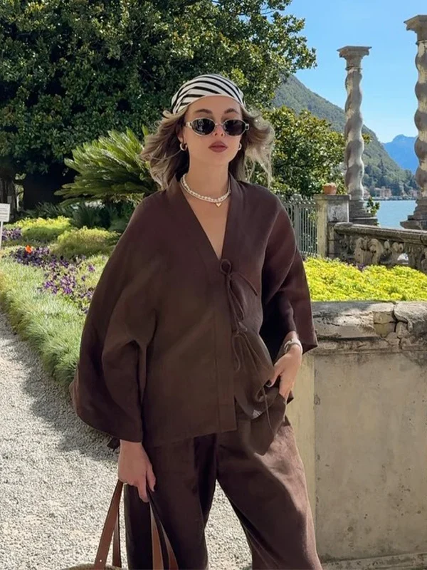 Effortless Summer Chic: Women’s Cotton Linen Shirt Pants Set