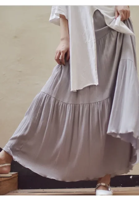 White Cotton Linen Maxi Skirt High Waist A-Line Summer Style