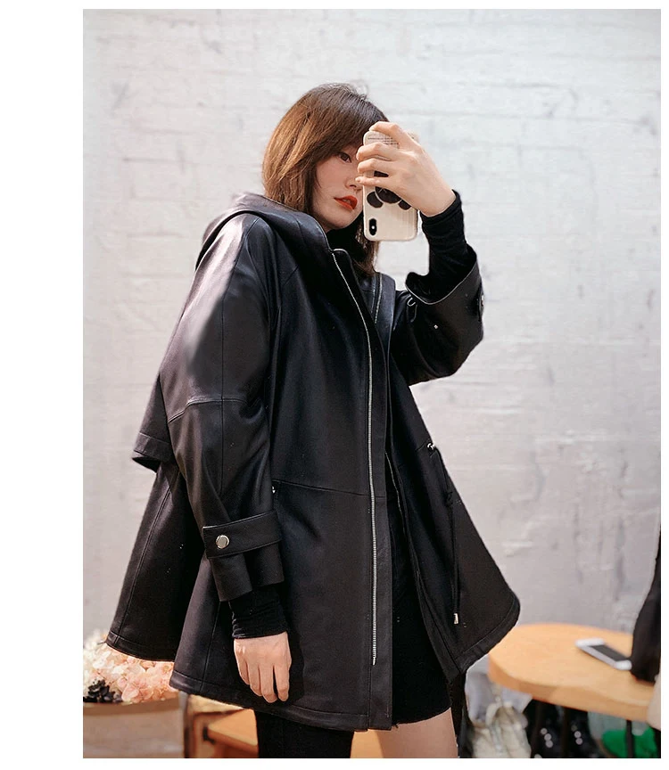 kf-H360fd9ea2ccb4856a1ade5af3f111a40f Lautaro Women's Black Oversized Leather Jacket with Hood