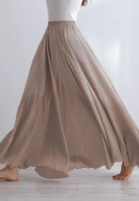Luxurious A-Line Cotton Linen Maxi Skirt in 23 Colors