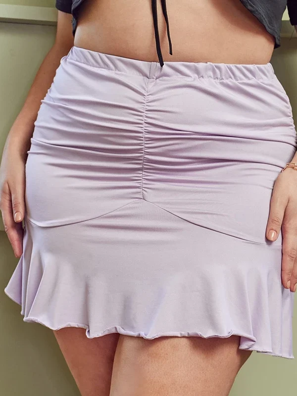 Lavender Plus Size Ruffle Hem Mini Skirt for Summer Chic