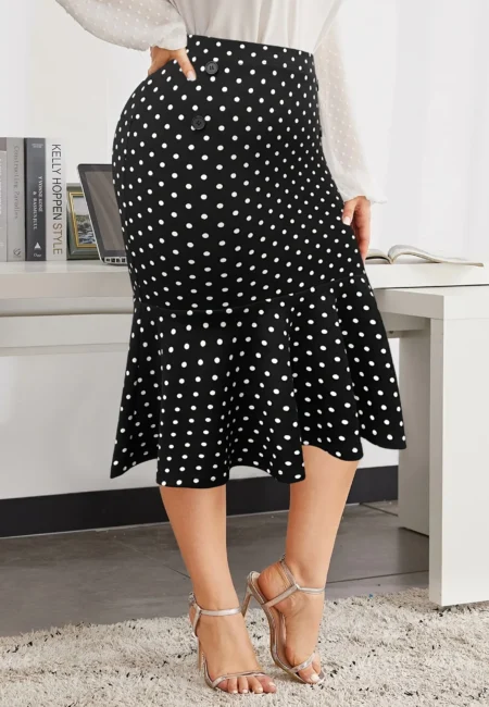 Vintage Polka Dot Ruffle Fishtail Skirt - Curves Collection