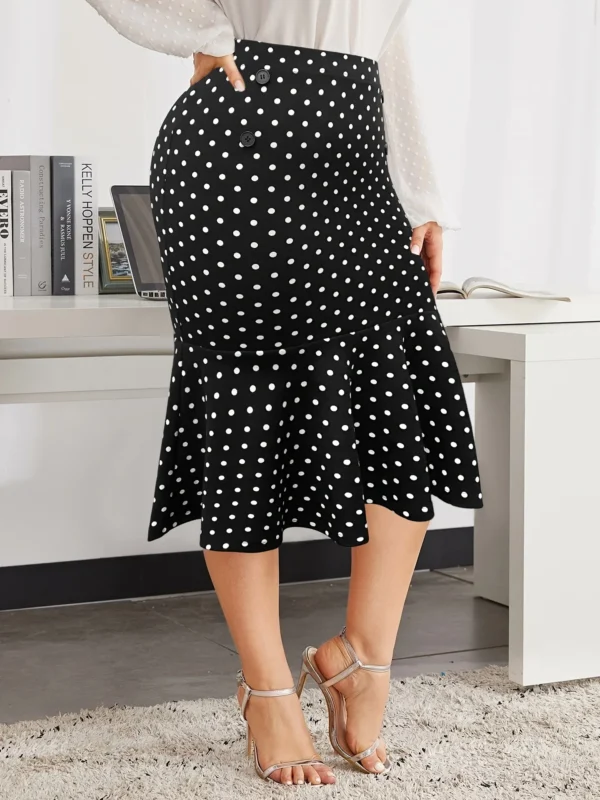 Chic Plus Size Polka Dot Skirt with Ruffle Fishtail Design