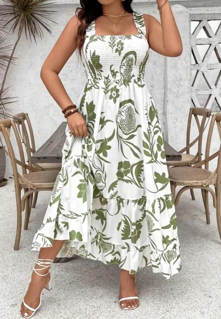 Floral Halter Maxi Dress for Plus Size - Elegant Summer Style