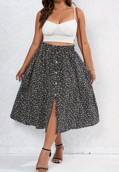 Floral Print Plus Size Long Skirt for Effortless Summer Style