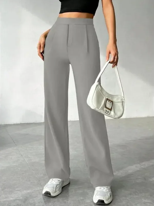 Plus Size New Women's Wide Leg Suit Pants High Waist Drop Hem Loose Straight Casual  Fit Trousers Female