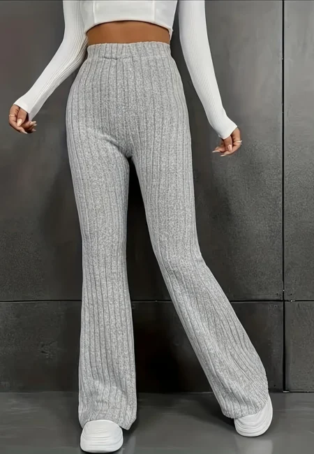 Luxe Ribbed Flare Pants with Stretch Waist - Curve Comfort