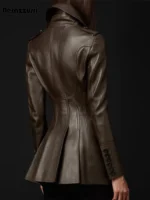 Elegant Brown Faux Leather Trench Coat for Women - Chic & Stylish - Image 2