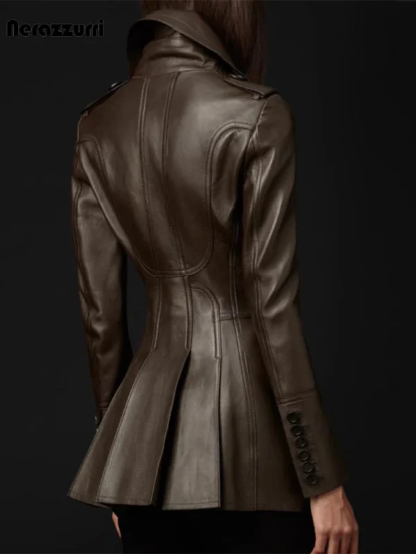 Elegant Brown Faux Leather Trench Coat for Women - Chic & Stylish