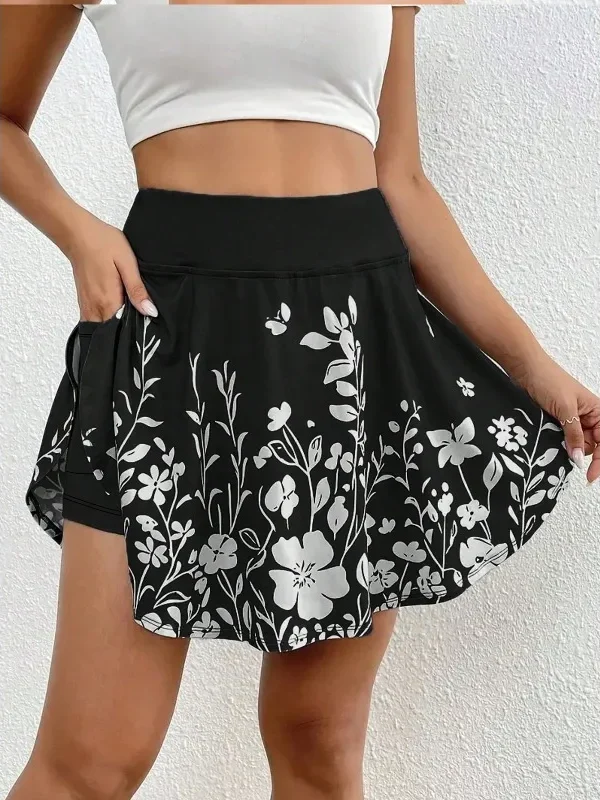 Plus Size Floral High-Waisted Skirt Pants with Pocket