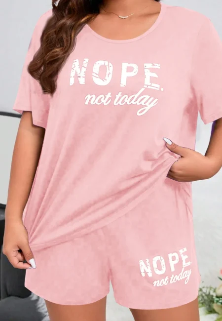 Luxe Letter Print Pajama Set - Soft Polyester Sleepwear 4 XL-5 XL