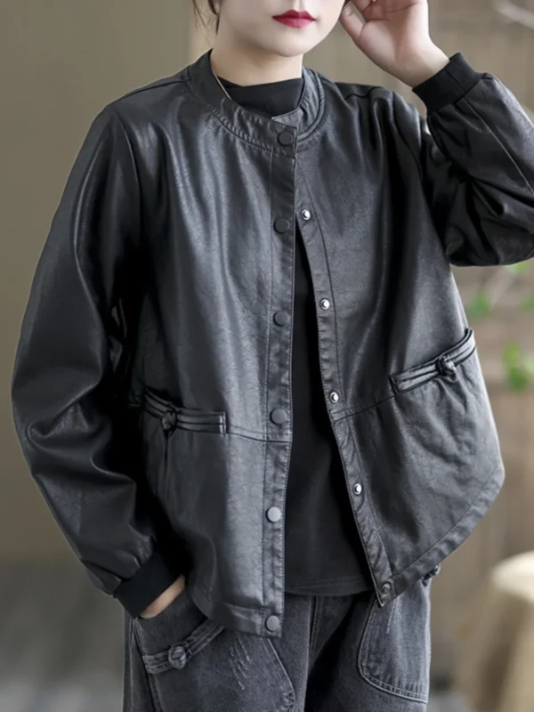 Artistic Loose-Fit Leather Jacket for Chic Autumn Style