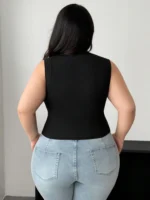 Plus Size Summer Chic: Sleeveless Black Mesh Blouse - Image 4