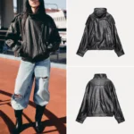 Chic Faux Leather Jacket for Women with Stand Collar - Image 4