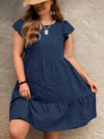 Navy Blue Plus Size Smock Dress for Effortless Summer Elegance - Image 3