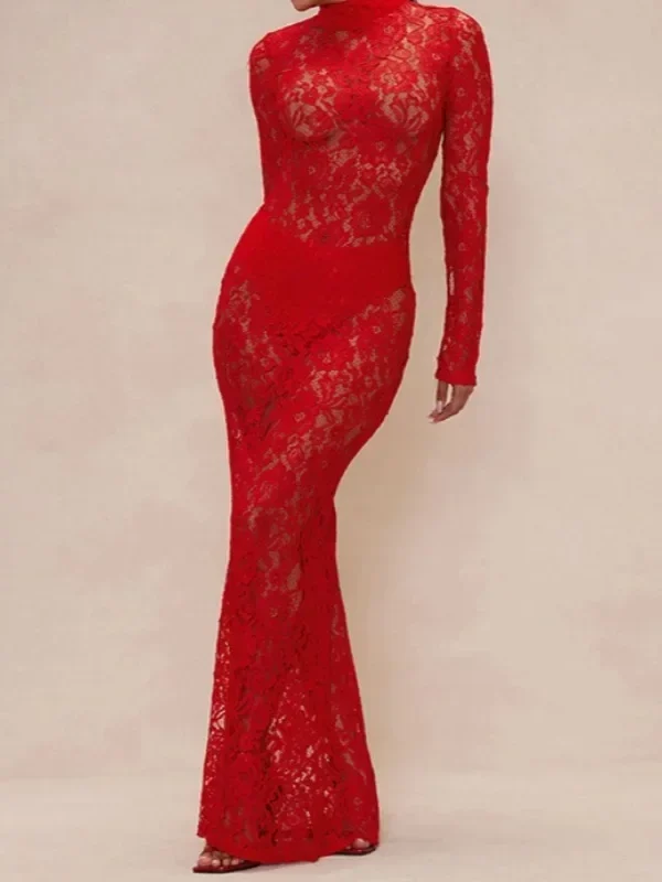 Elegant Red Lace Maxi Dress for Unforgettable Nights Out