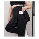 Plus Size High-Waisted Yoga Leggings with Skirt & Pockets - Image 5