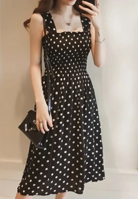 Stunning Polka Dot Backless Summer Dress A-Line Beach Style