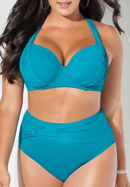 Vibrant Plus Size Two-Piece Swimsuit with Ruffles & Support