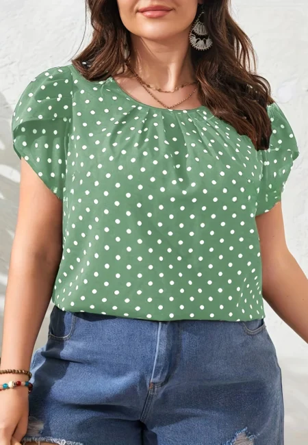 Elegant Plus Size Polka Dot Shirt for Summer Style