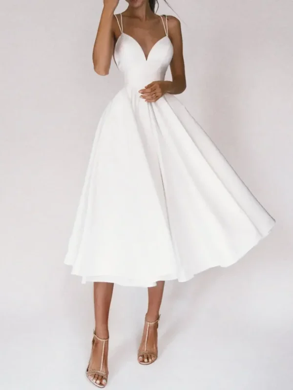 Elegant Strappy V-neck Dress  Solid Party Dress Women Backless and Crisscross Back Design Casual Sweet Cocktail Large Swing