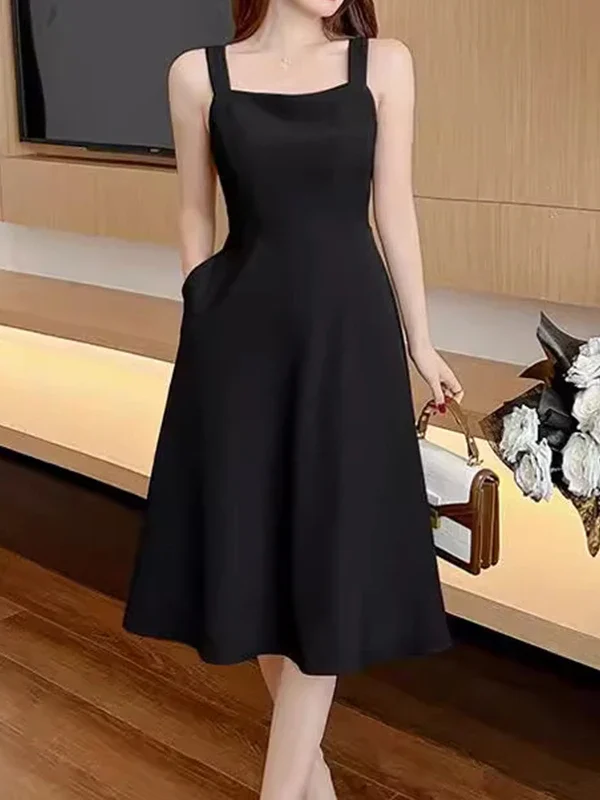 Summer New French Style Blacktank Dress Women's ming Base Line Mini Black Skirt Fresh And Smooth  Fit For All Occas