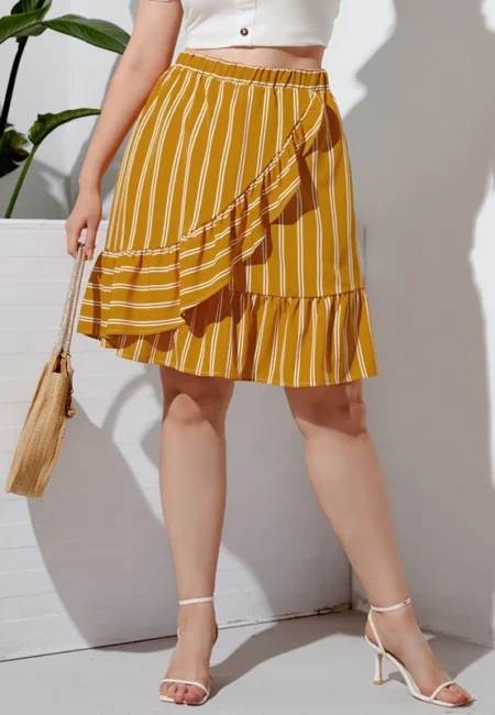 Elegant Plus Size Floral Midi Skirt with Ruffle Trim