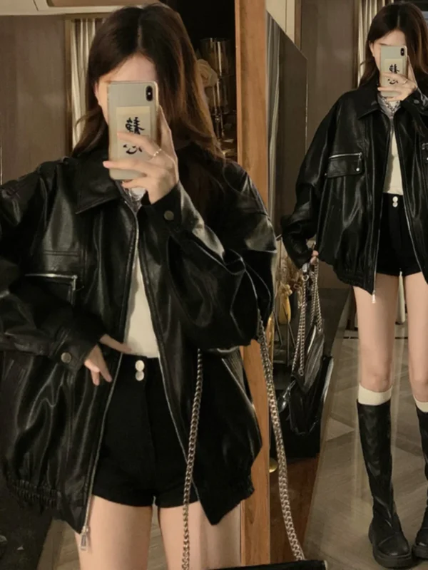 Chic PU Leather Jacket for Women - Stylish Spring & Autumn Wear