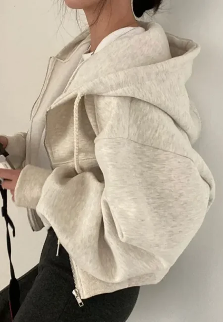 Y2 K Oversized Zip Hoodie Women Crop Top Autumn Winter Cozy