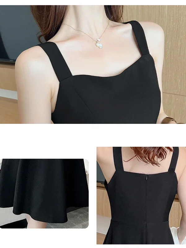Summer New French Style Blacktank Dress Women's ming Base Line Mini Black Skirt Fresh And Smooth  Fit For All Occas
