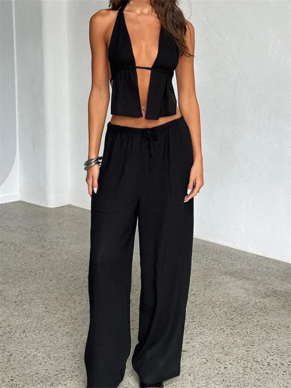 Chic Summer Halter Top & Wide-Leg Pants Set for Women