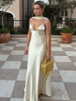 Elegant Backless Satin Dress for Summer Evenings - V-Neck Style - Image 3