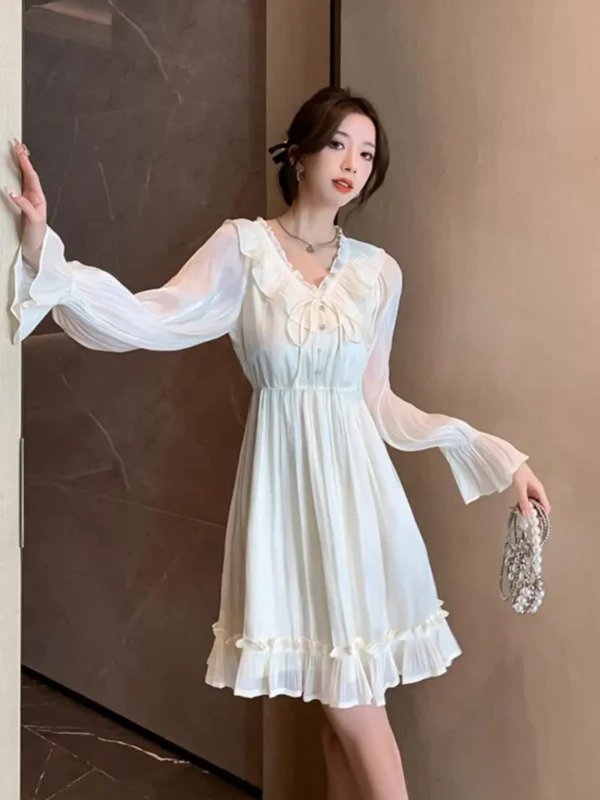 Elegant Apricot Chiffon V-Neck Long Sleeve Dress for Events