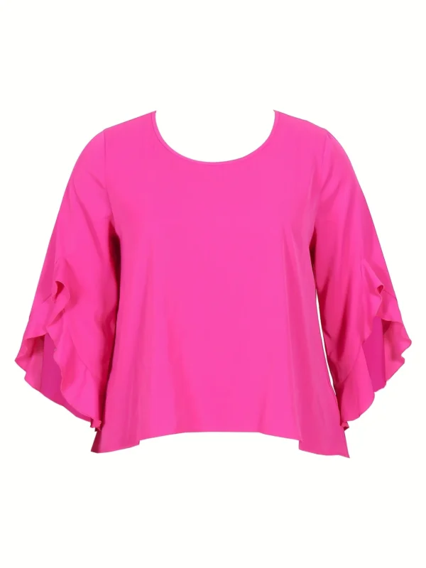 Soft Pink Ruffle Sleeve Top for Plus Size Casual Elegance