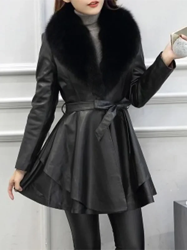 Elegant Faux Leather Trench Jacket for Chic Autumn Style