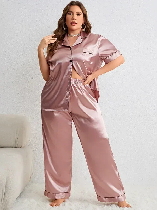 Luxurious Plus Size Silk Satin Pajama Set for Cozy Nights