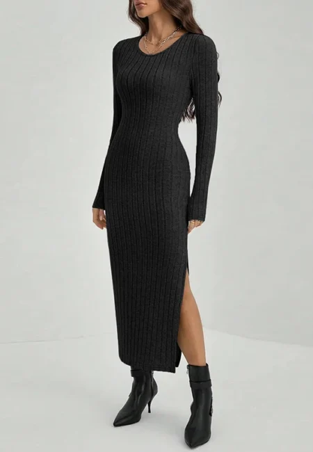 Elegant Long Sleeve Sheath Dress with Side Slit for Women