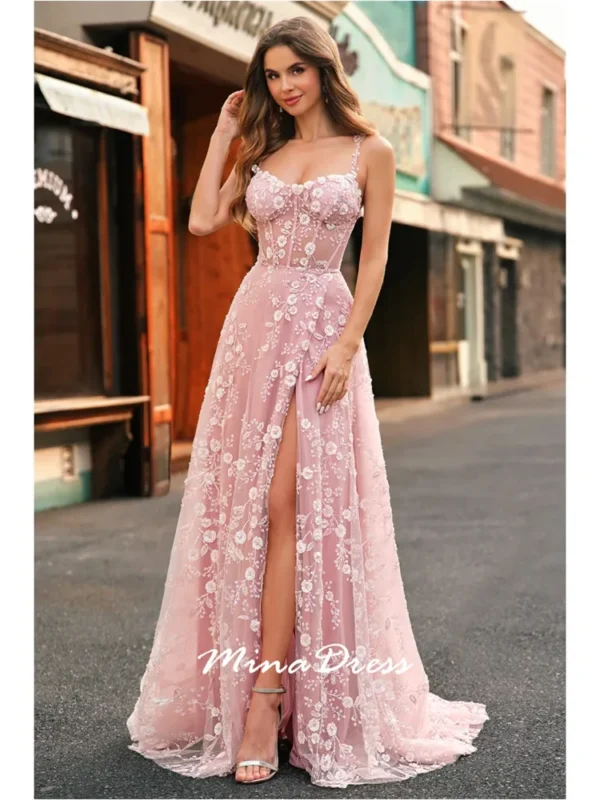 Elegant 3 D Floral Prom Dress - Customizable Luxury Gown