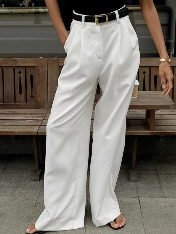Elegant High-Waist White Trousers for Modern Women