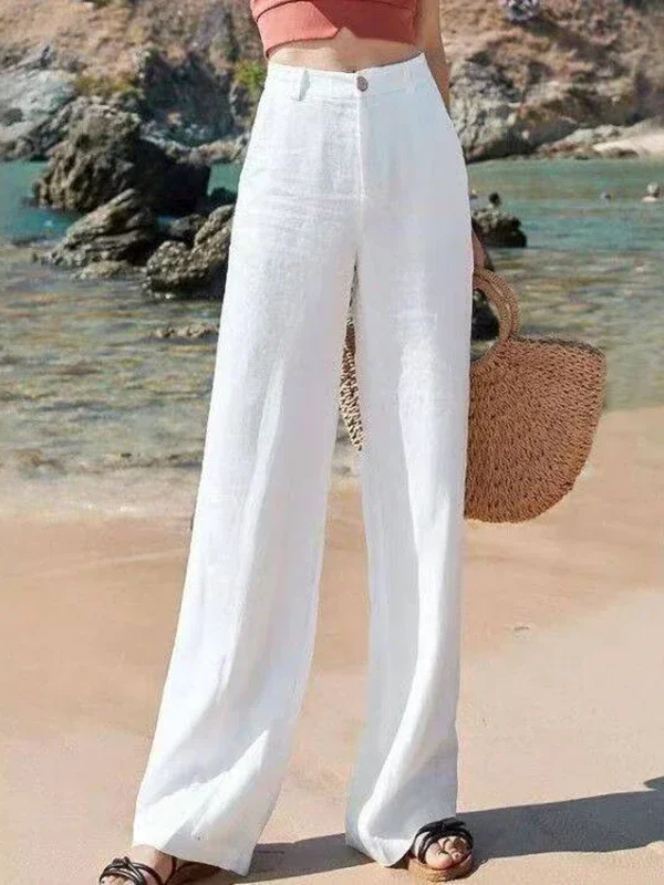 Elegant High-Waisted Wide-Leg Cotton Linen Pants for Women
