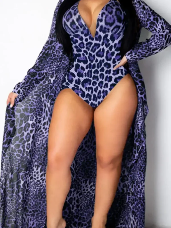 Plus Size Leopard Print Bikini & Elegant Kimono Set
