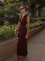 Sophisticated A-Line Long Dress for Women - Sleeveless Elegance