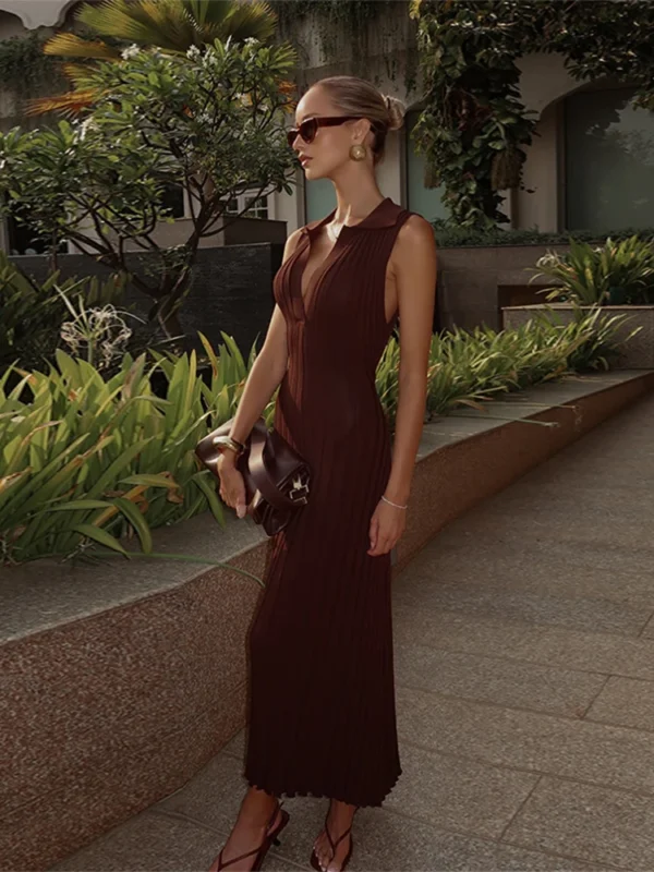 Sophisticated A-Line Long Dress for Women - Sleeveless Elegance
