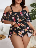 Chic Plus Size Print Ruffle Tankini Set for Confident Curves - Image 3